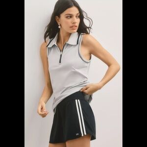 Varley Light Gray Polo Zip Tank with Black Trim